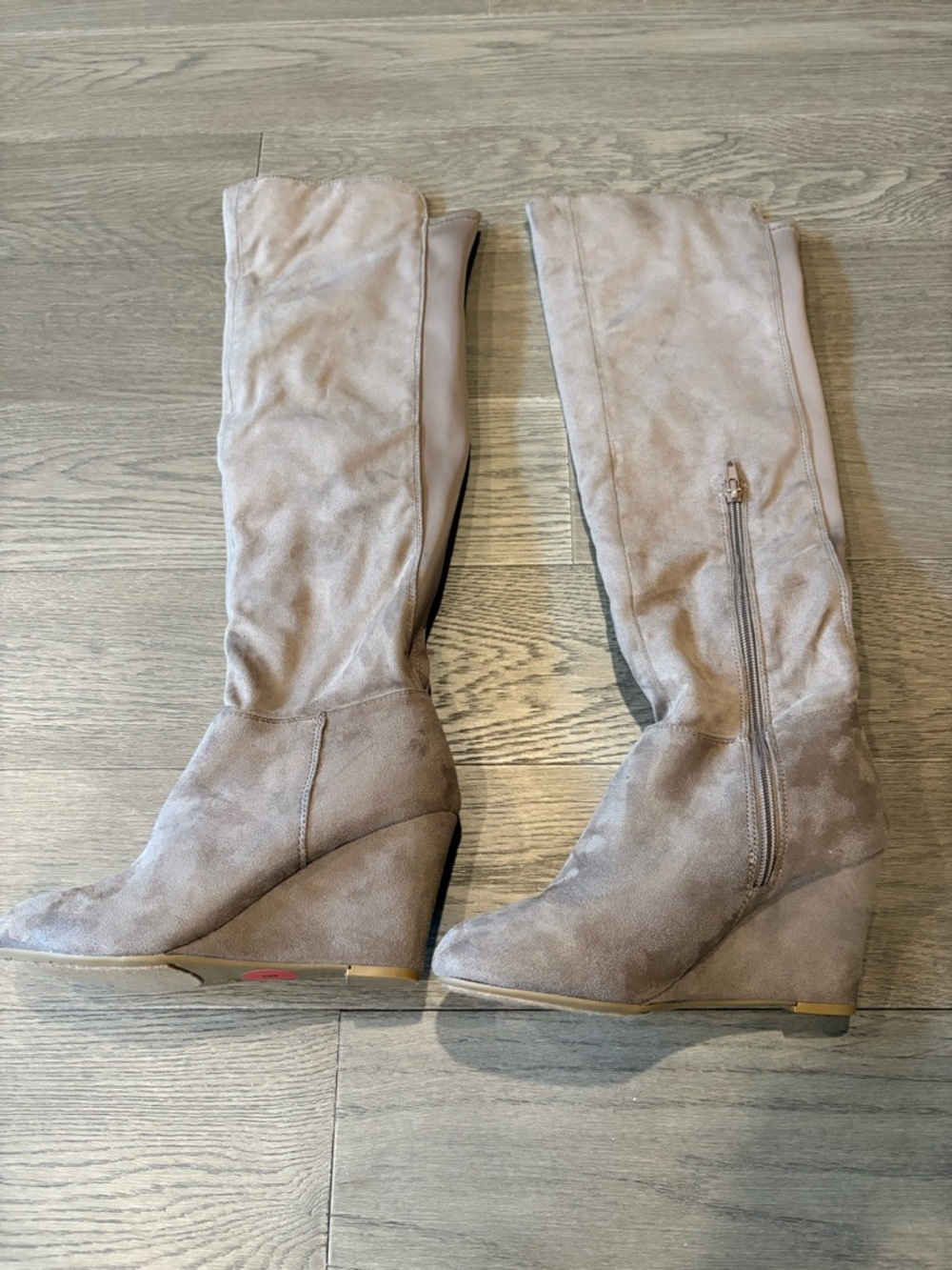 Chinese Laundry Taupe Wedge Knee-High Boots
